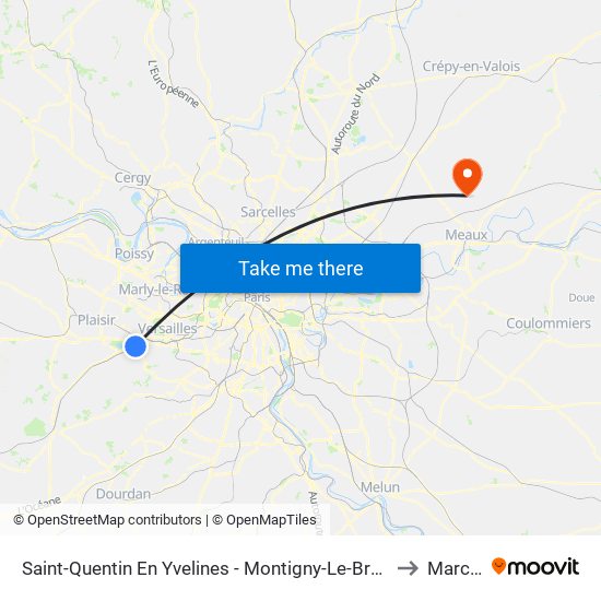 Saint-Quentin En Yvelines - Montigny-Le-Bretonneux to Marcilly map