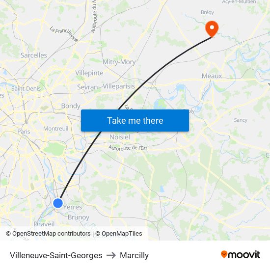 Villeneuve-Saint-Georges to Marcilly map