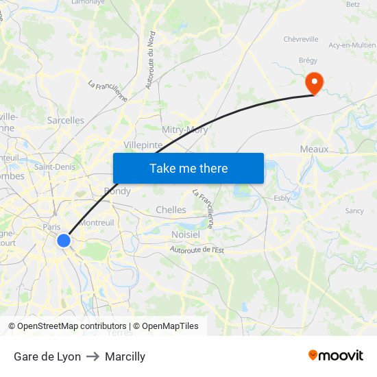 Gare de Lyon to Marcilly map