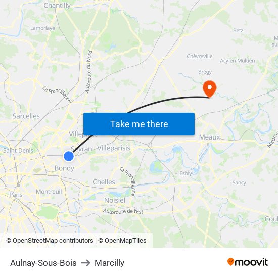 Aulnay-Sous-Bois to Marcilly map