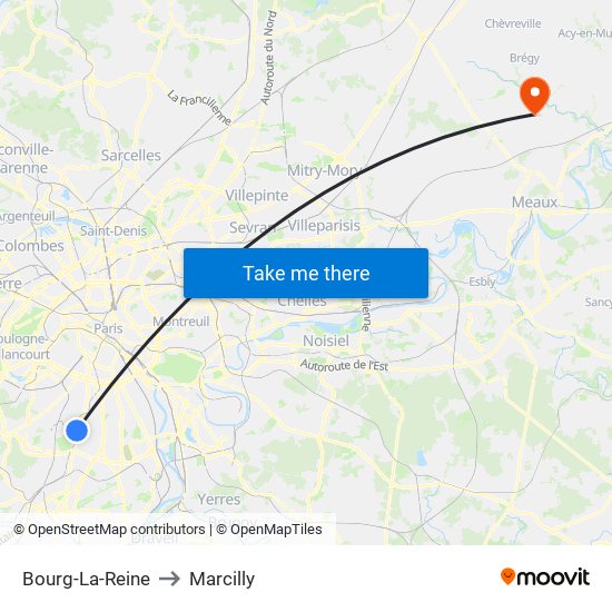 Bourg-La-Reine to Marcilly map