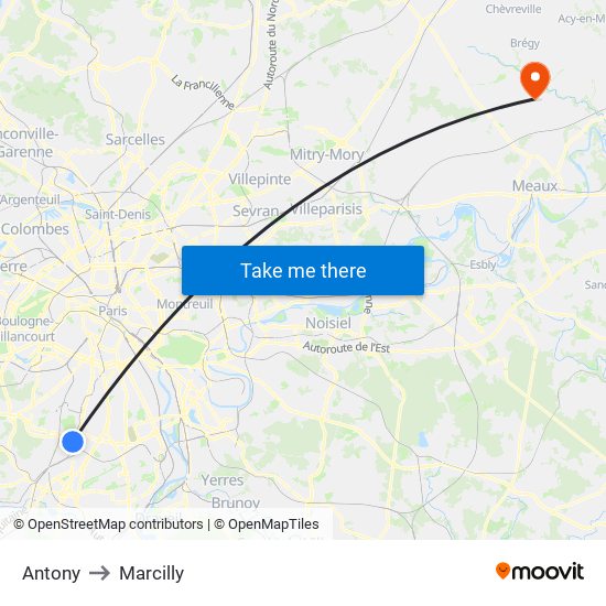 Antony to Marcilly map