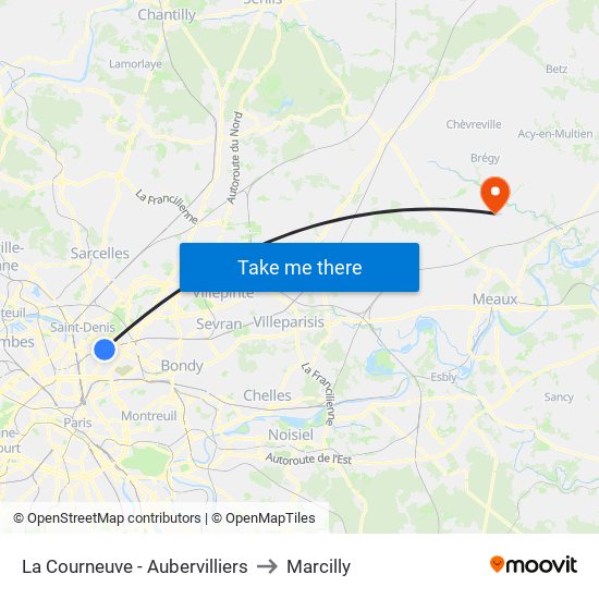 La Courneuve - Aubervilliers to Marcilly map