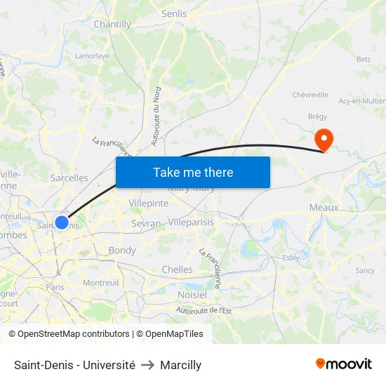 Saint-Denis - Université to Marcilly map