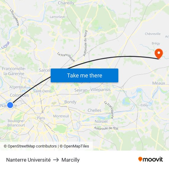 Nanterre Université to Marcilly map