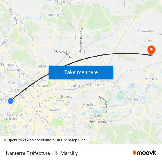 Nanterre Préfecture to Marcilly map