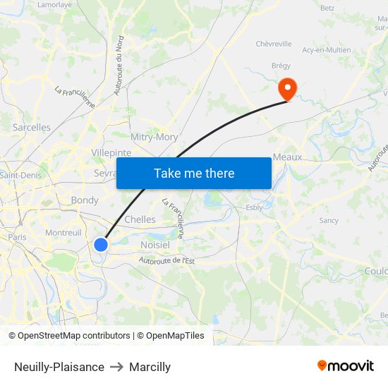 Neuilly-Plaisance to Marcilly map