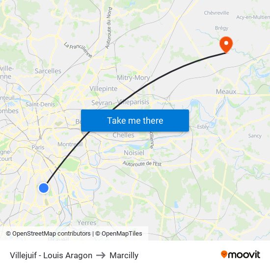 Villejuif - Louis Aragon to Marcilly map