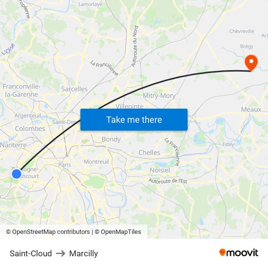 Saint-Cloud to Marcilly map