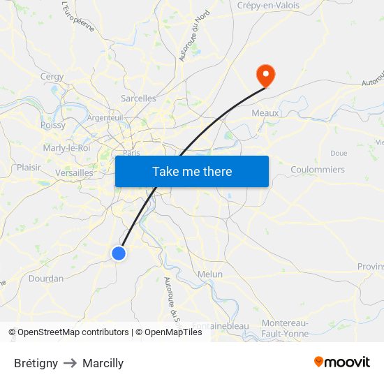 Brétigny to Marcilly map