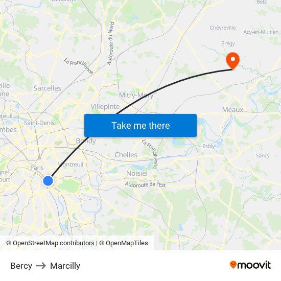 Bercy to Marcilly map