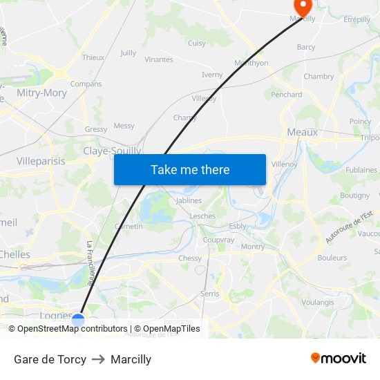 Gare de Torcy to Marcilly map