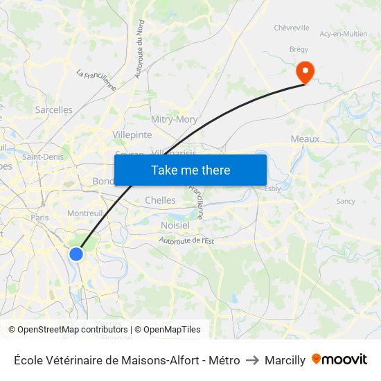 École Vétérinaire de Maisons-Alfort - Métro to Marcilly map