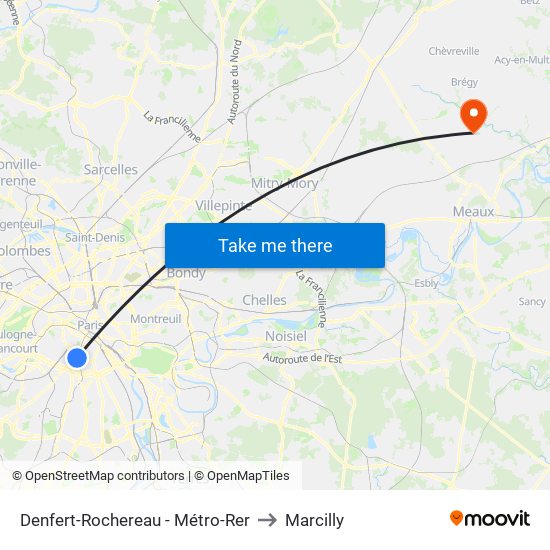 Denfert-Rochereau - Métro-Rer to Marcilly map