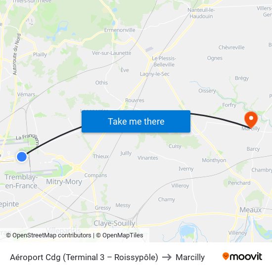 Aéroport Cdg (Terminal 3 – Roissypôle) to Marcilly map