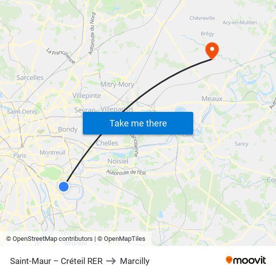 Saint-Maur – Créteil RER to Marcilly map