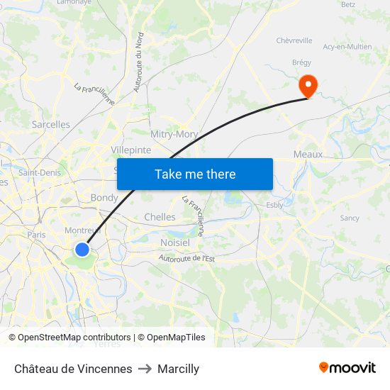 Château de Vincennes to Marcilly map