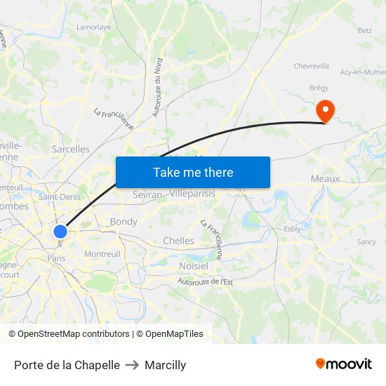 Porte de la Chapelle to Marcilly map