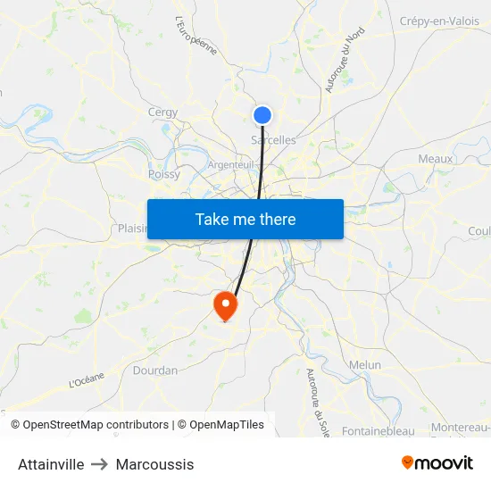 Attainville to Marcoussis map