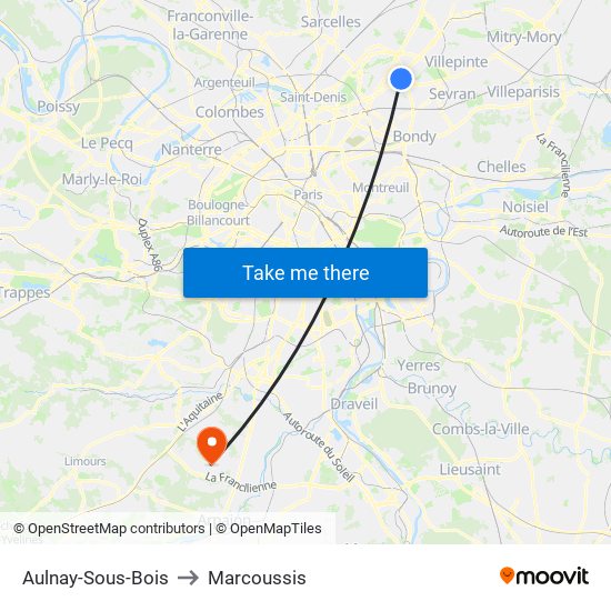 Aulnay-Sous-Bois to Marcoussis map