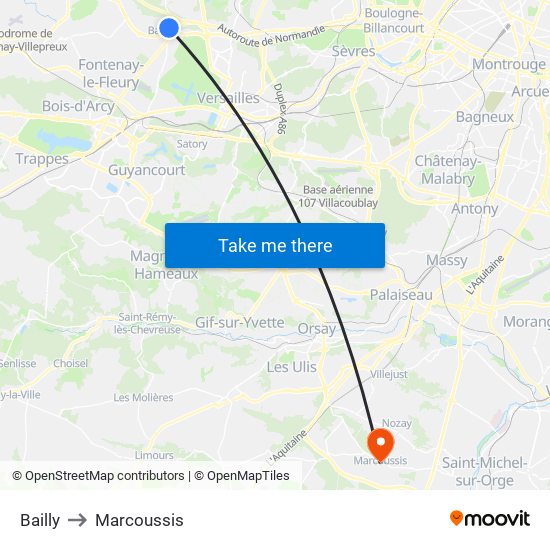 Bailly to Marcoussis map