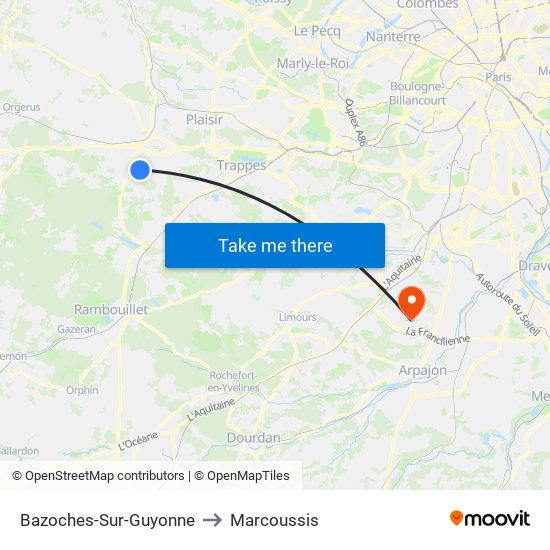 Bazoches-Sur-Guyonne to Marcoussis map