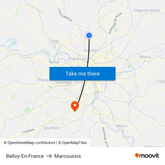 Belloy-En-France to Marcoussis map