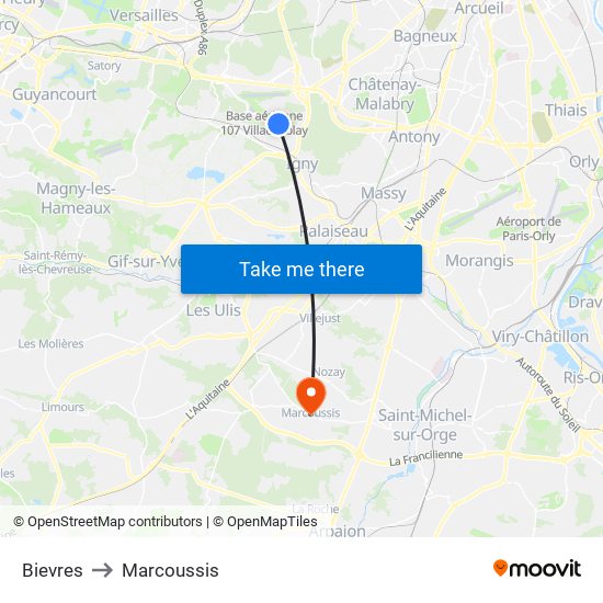 Bievres to Marcoussis map