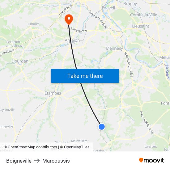 Boigneville to Marcoussis map