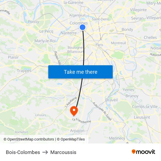 Bois-Colombes to Marcoussis map