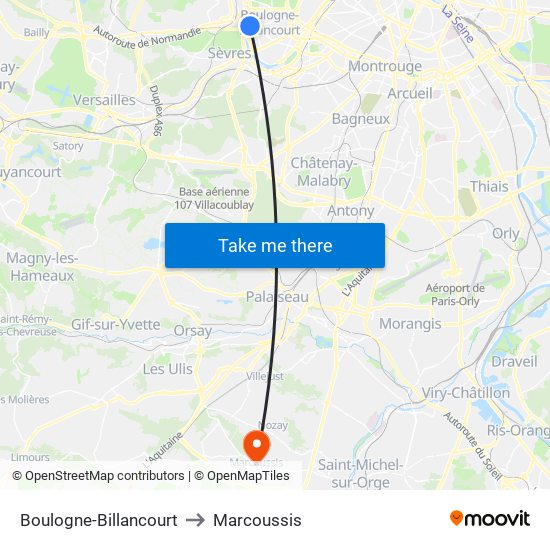 Boulogne-Billancourt to Marcoussis map