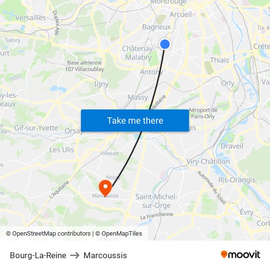 Bourg-La-Reine to Marcoussis map