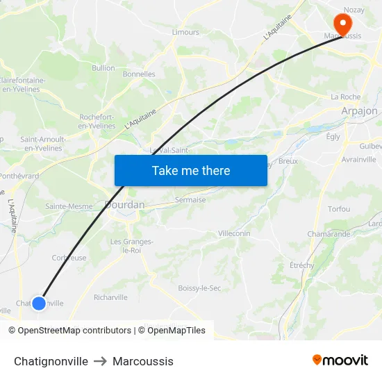 Chatignonville to Marcoussis map
