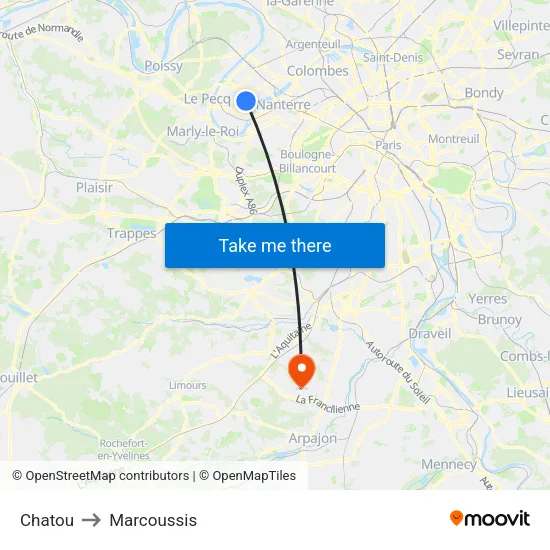 Chatou to Marcoussis map
