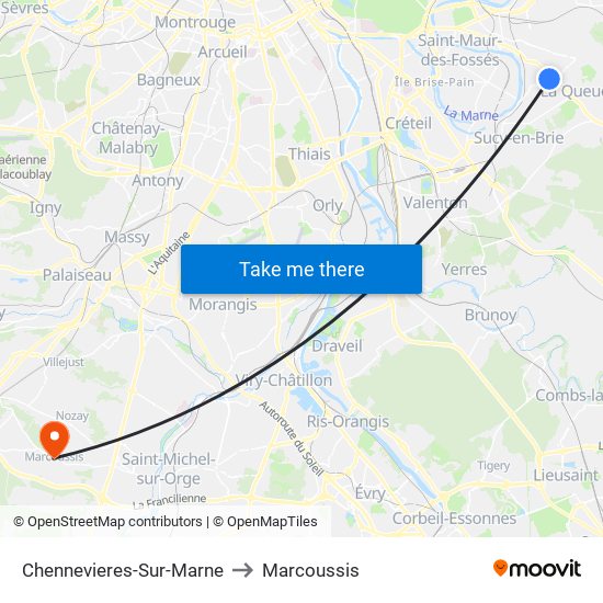 Chennevieres-Sur-Marne to Marcoussis map