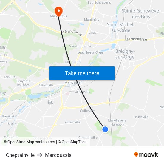Cheptainville to Marcoussis map