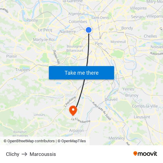 Clichy to Marcoussis map