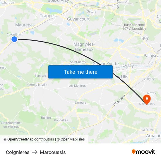 Coignieres to Marcoussis map