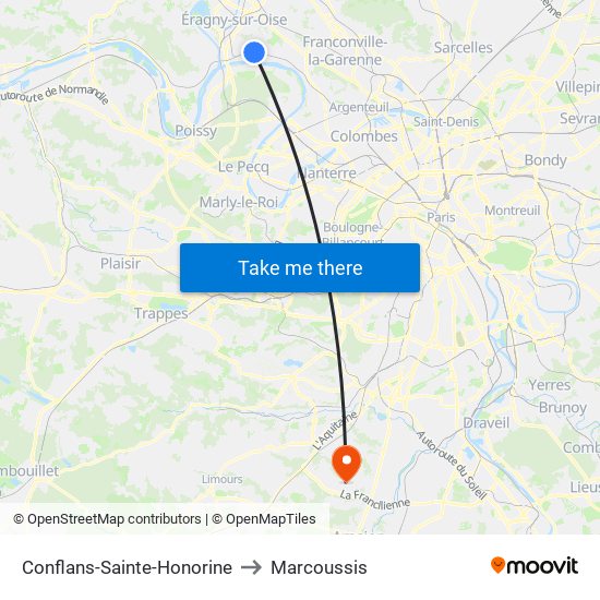 Conflans-Sainte-Honorine to Marcoussis map