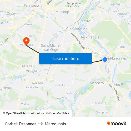 Corbeil-Essonnes to Marcoussis map