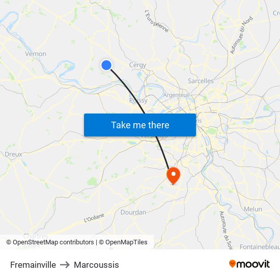 Fremainville to Marcoussis map