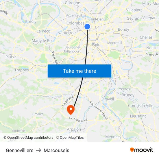 Gennevilliers to Marcoussis map