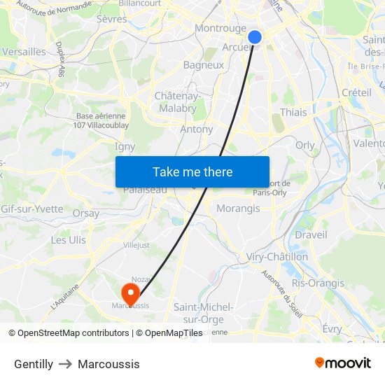 Gentilly to Marcoussis map