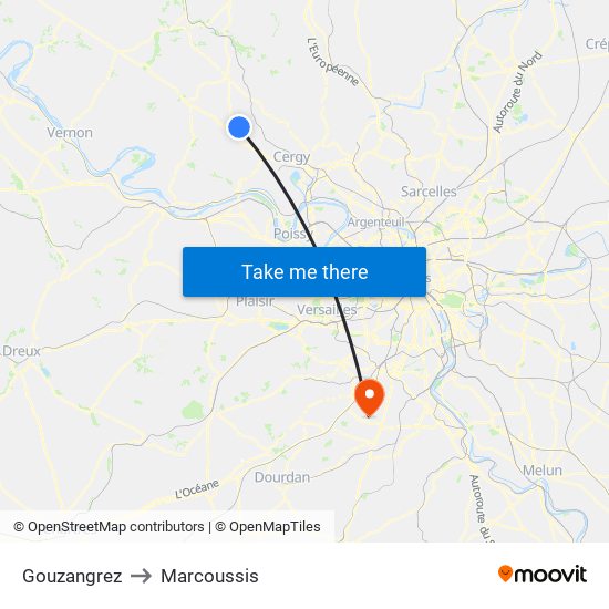 Gouzangrez to Marcoussis map