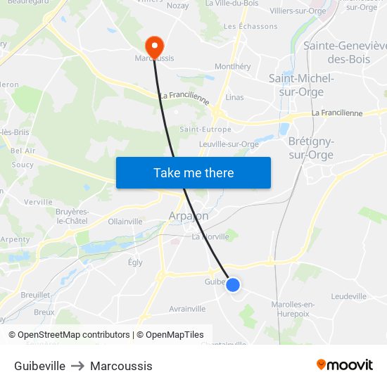 Guibeville to Marcoussis map