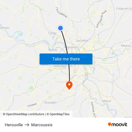 Herouville to Marcoussis map