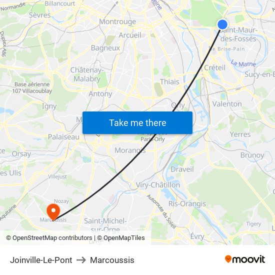 Joinville-Le-Pont to Marcoussis map