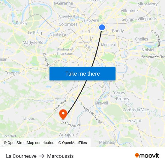 La Courneuve to Marcoussis map