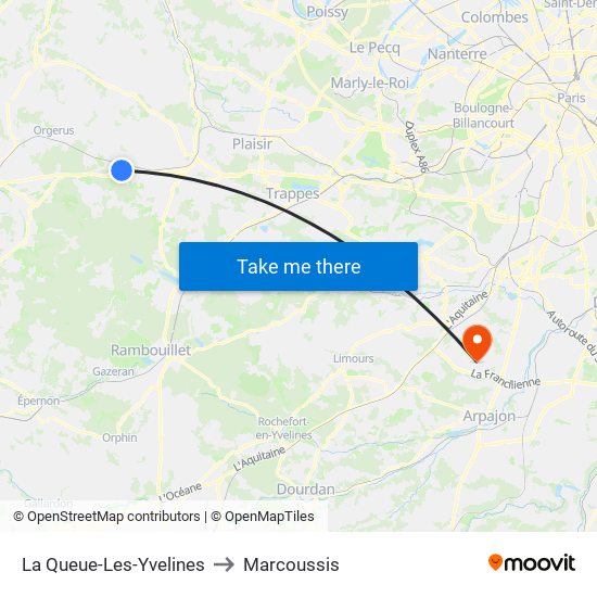 La Queue-Les-Yvelines to Marcoussis map
