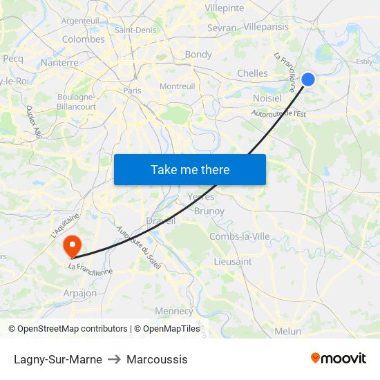 Lagny-Sur-Marne to Marcoussis map